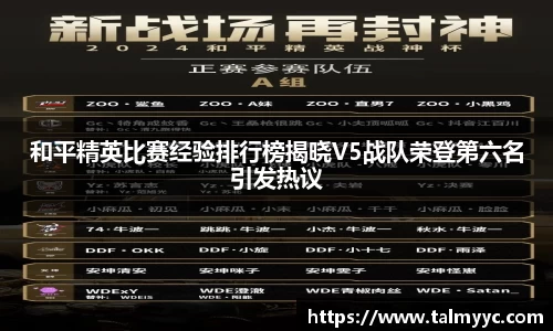 和平精英比赛经验排行榜揭晓V5战队荣登第六名引发热议